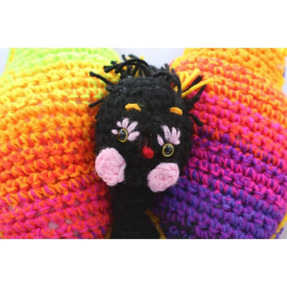 Handmade Crochet Butterfly Pillow Rainbow Cozy Plush Toy Security Cottagecore